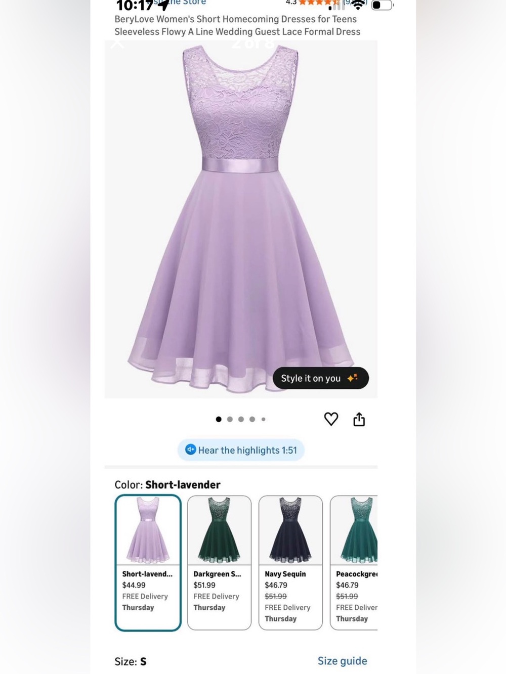 Short-Lavender Fit & Flare Lace Skirted Dress